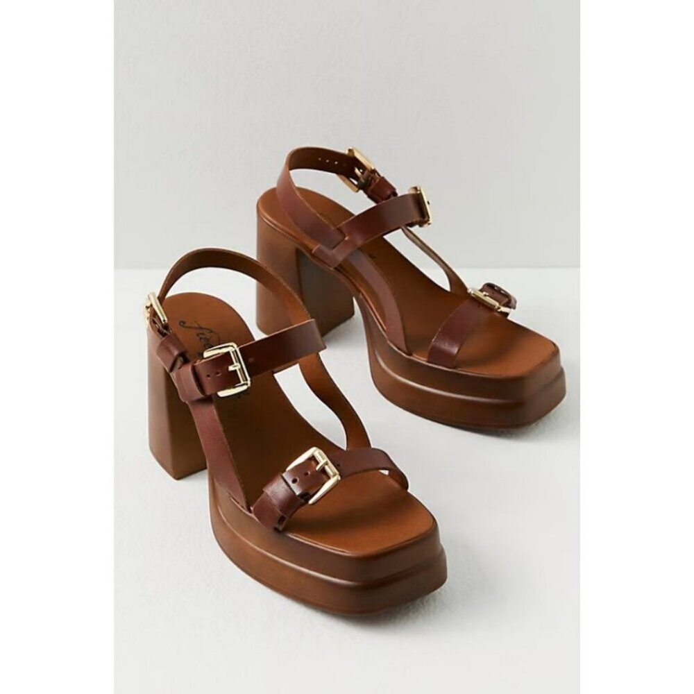 Free People Pamela Double Stack Platform Heels Sun Baked Brown / Size EU 37